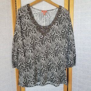 Women's Tommy Bahama Oversized Fit Boho Blouse Size Medium EUC Brown Paisley